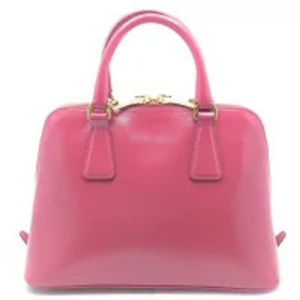 Prada pink Saffiano plate handbag logo bag leather shoulder triangular